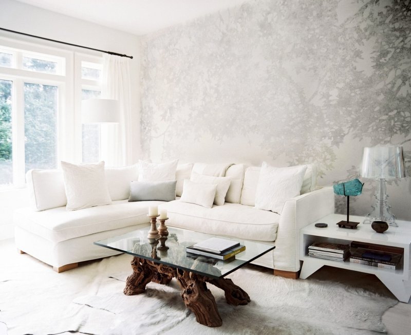 White sofa in the interior of the living room