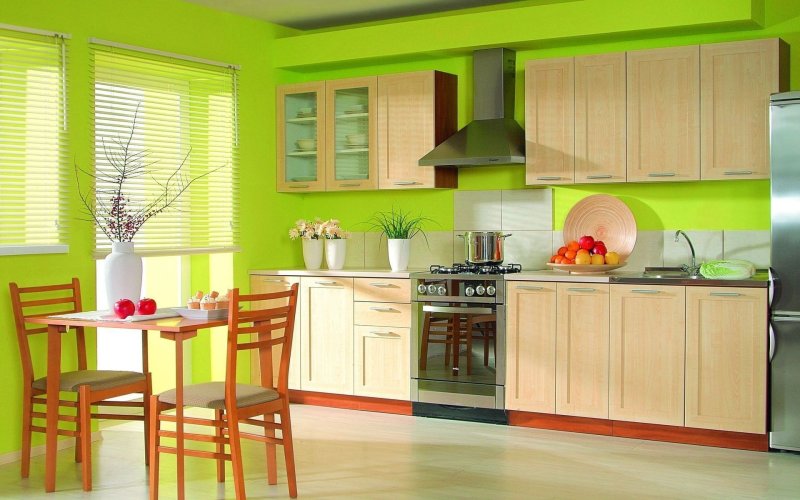 Green in the interior of the kitchen