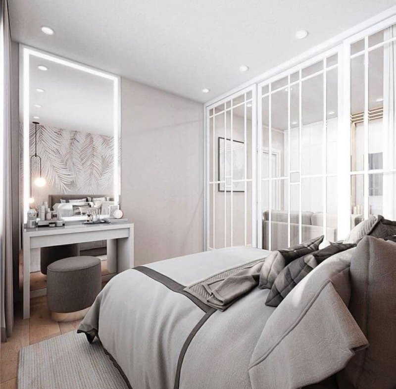 The design of the bedroom in a modern style in bright