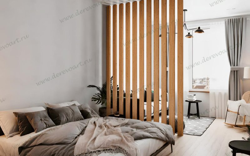 Wooden partition for zoning a room