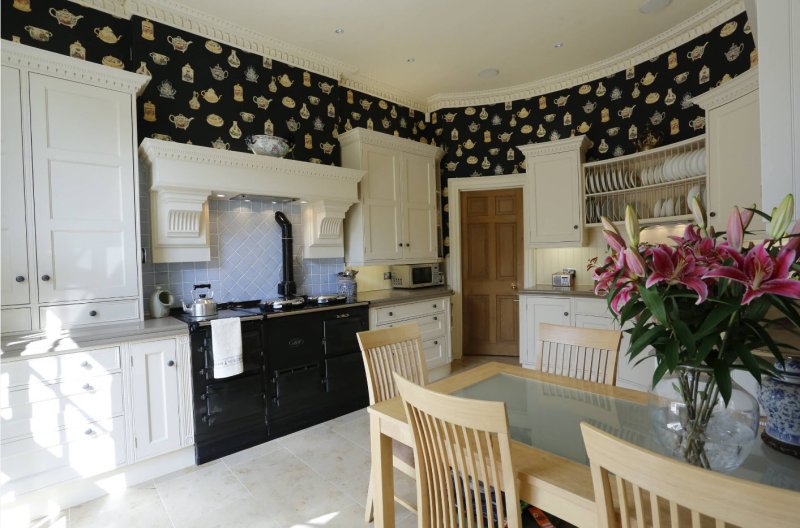 Kitchen interior with wallpaper