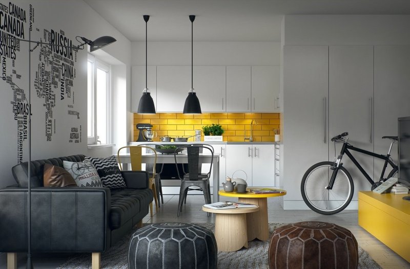 Kitchen Living room in the Scandinavian style