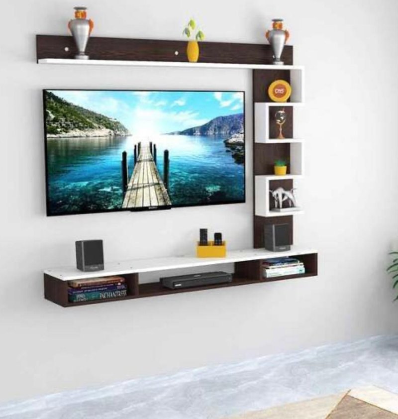 Hinged shelf for TV on the wall