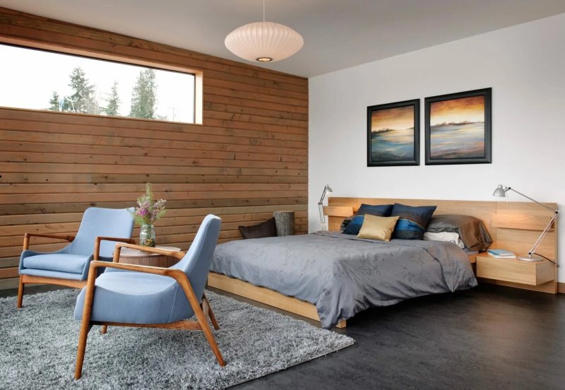 Bedroom design with laminate on the wall