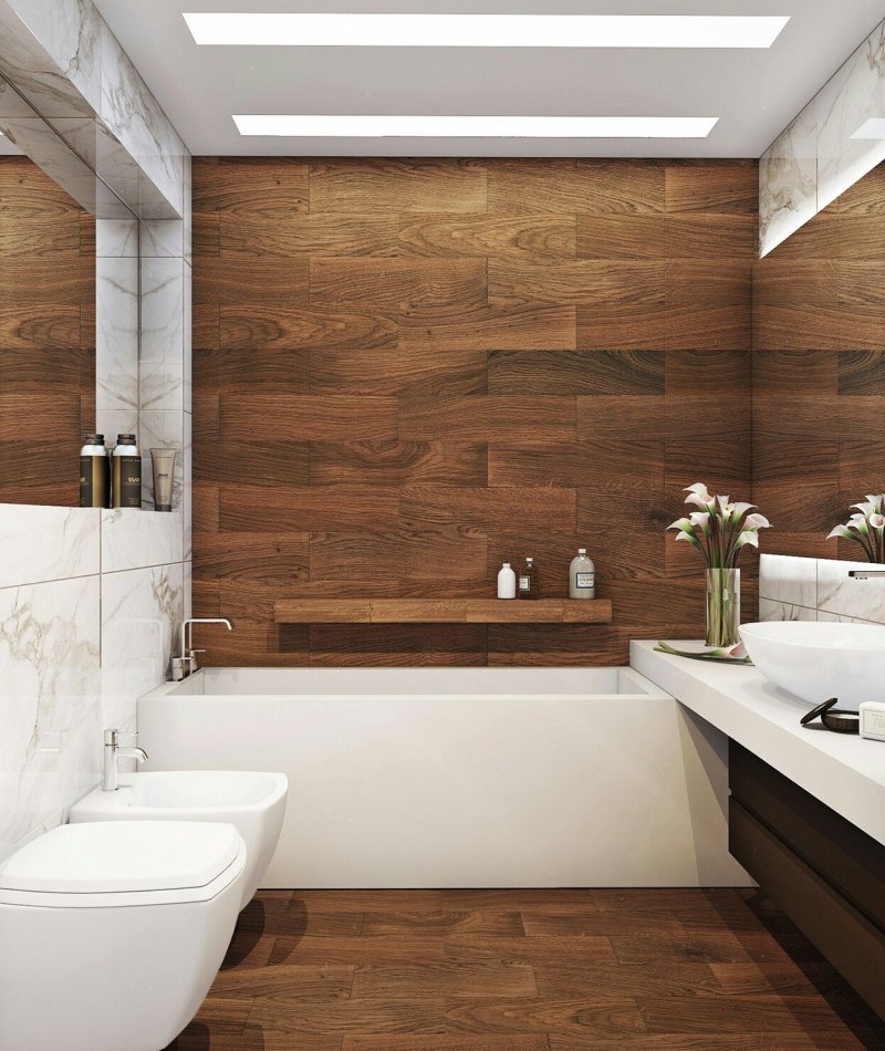 Bathroom with tiles under a tree