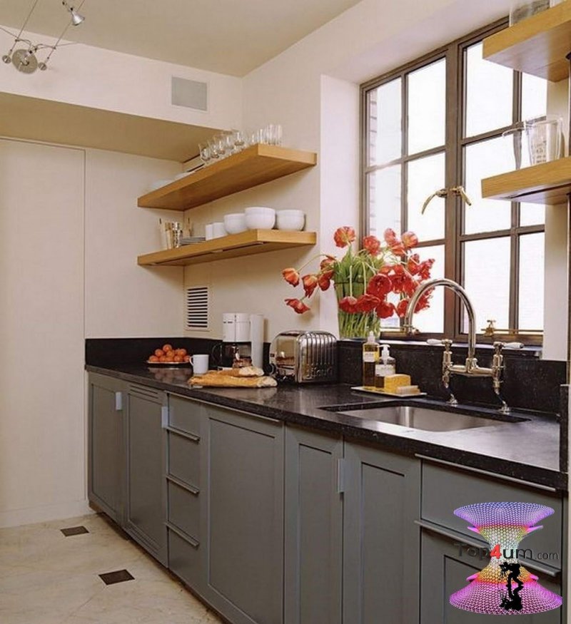 Kitchens without hinged cabinets in the interior