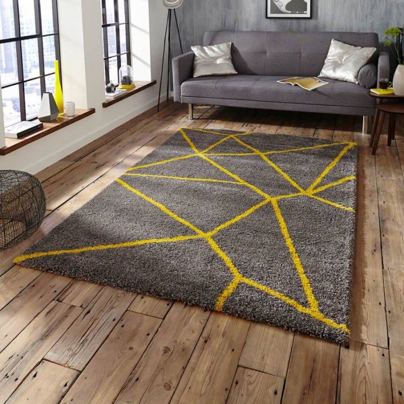 Gray carpet with yellow