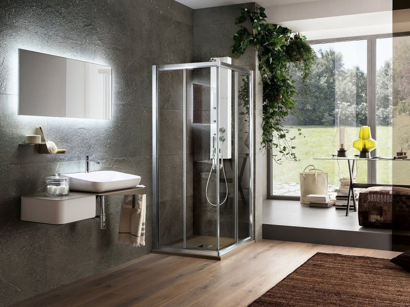 Shower cabin in the interior of the bathroom