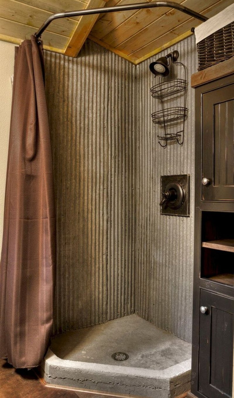 Shower in a wooden house