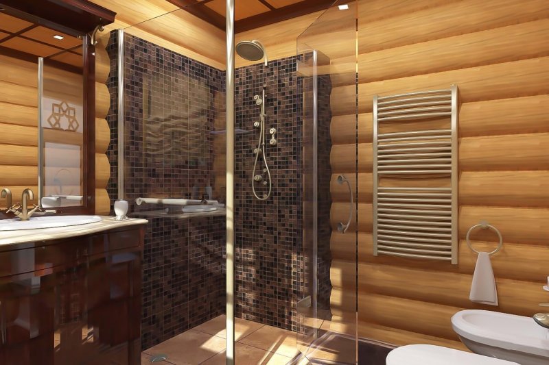 Shower in a wooden house