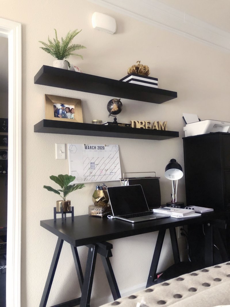 Shelves above the table