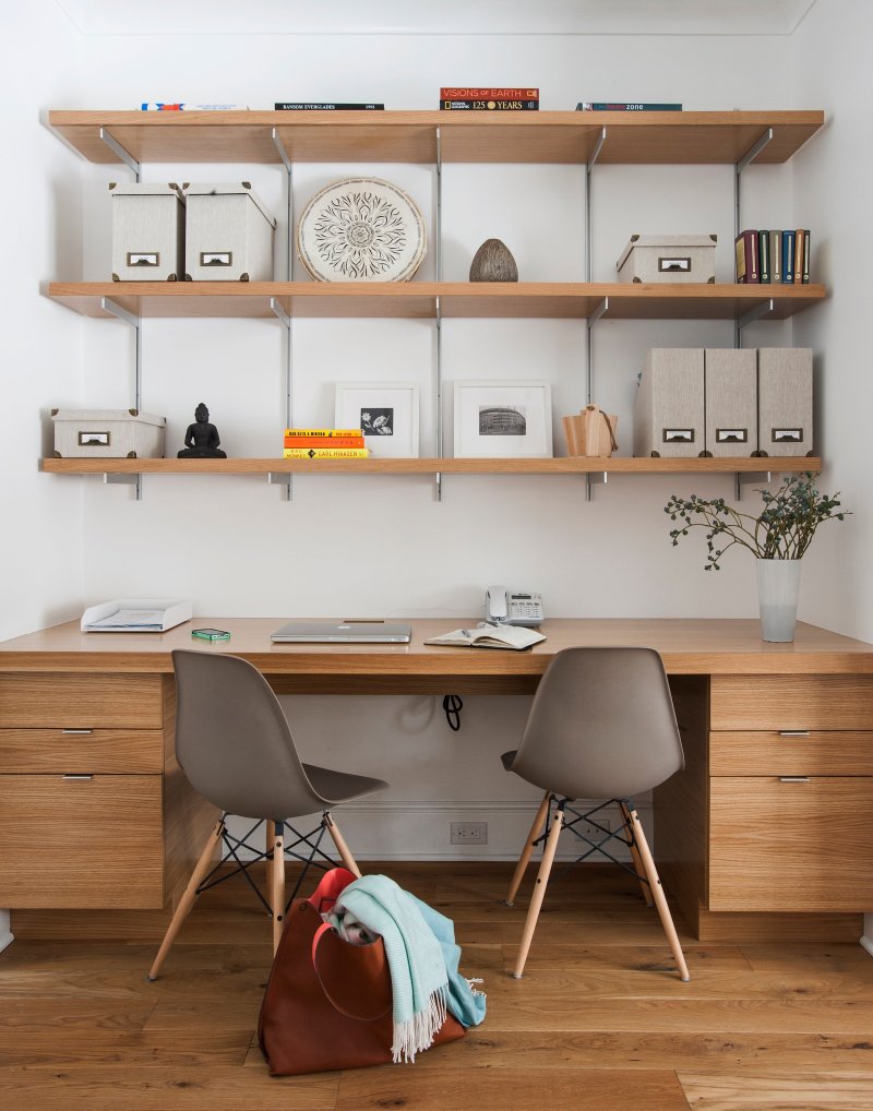 Shelves above the table