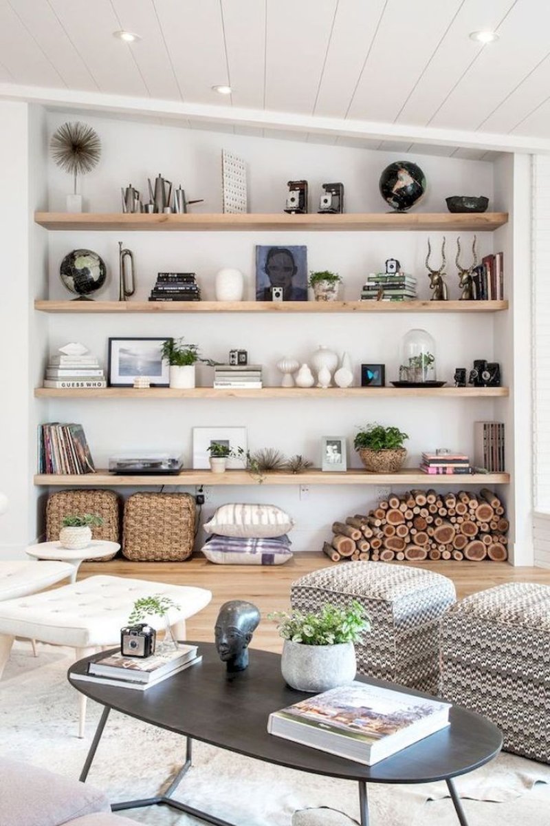 Shelves in the interior of the living room