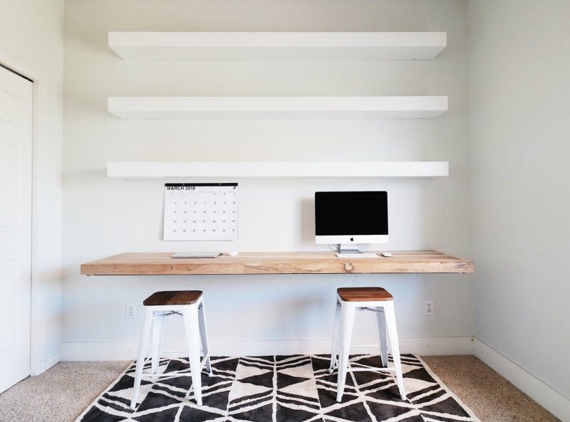 Shelves above the table