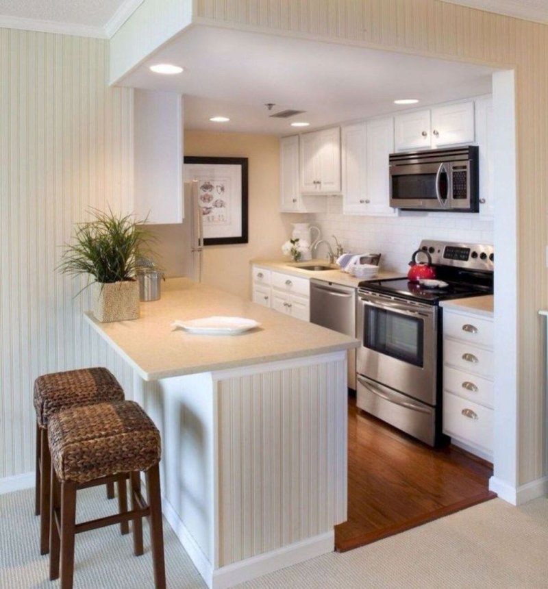 Mini kitchen with a peninsula interior