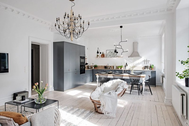 Kitchen Living room in the Scandinavian style