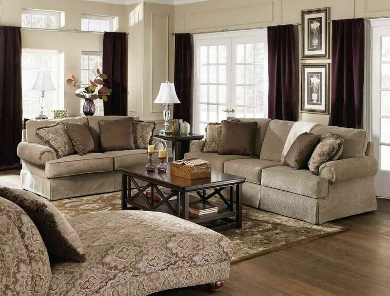 Brown sofa in the interior of the living room