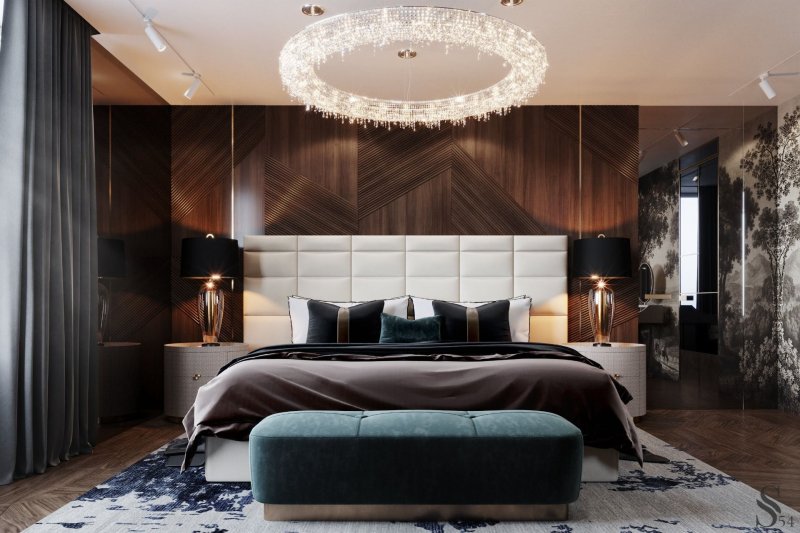 The design of the bedroom is modern