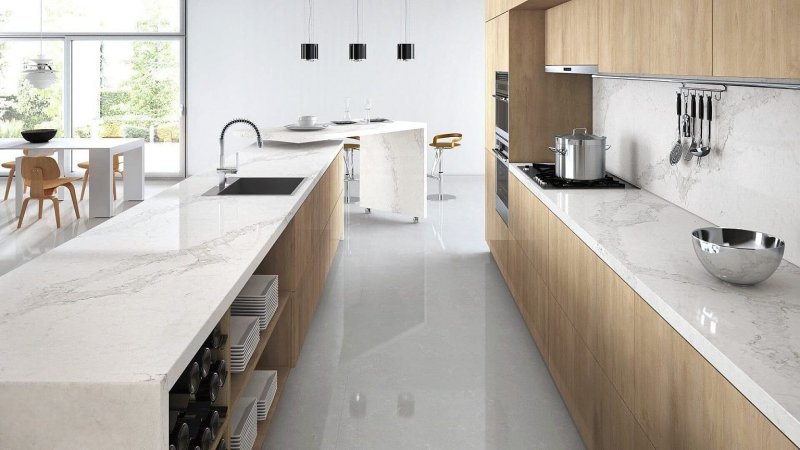 Kitchen with a countertop for marble