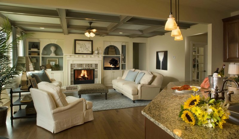 Living room interior with fireplace