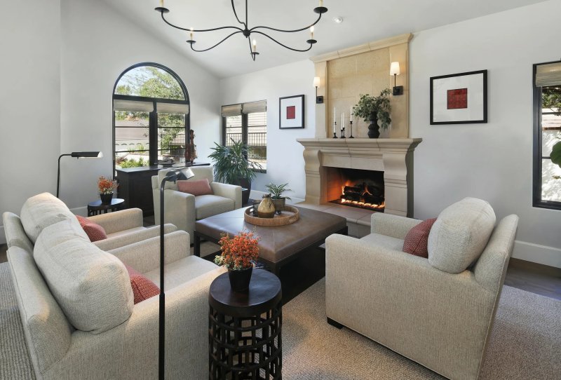 Fireplace in the interior of the living room in a modern style