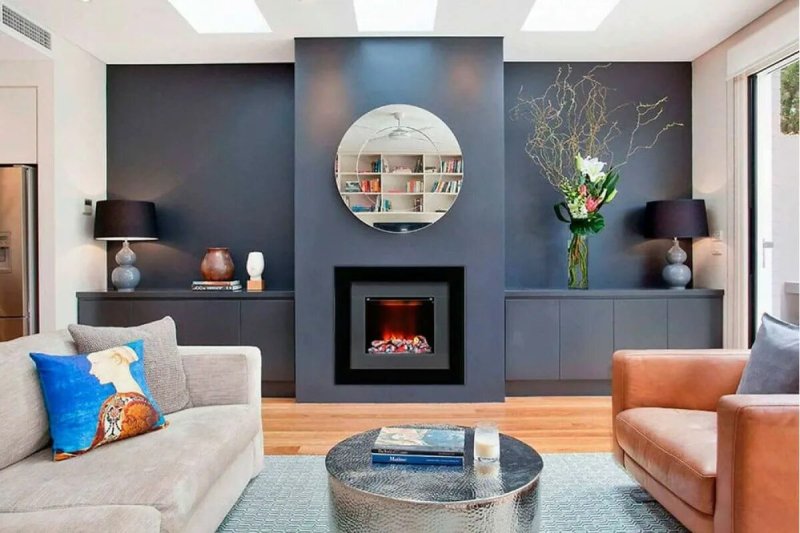 Fireplace in the interior of the living room in a modern style