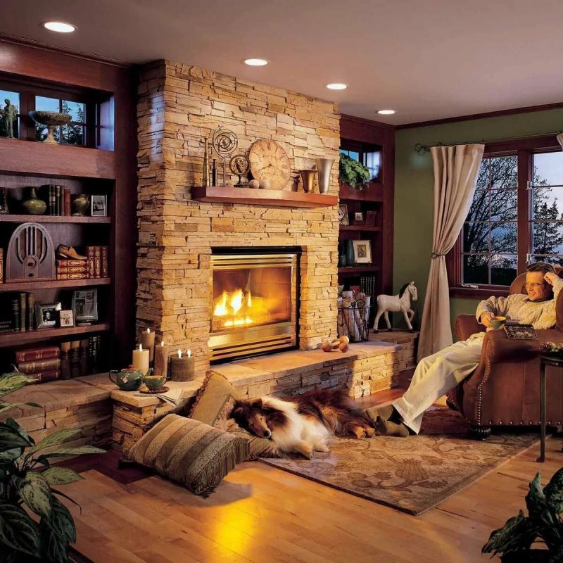 Cozy interior with fireplace