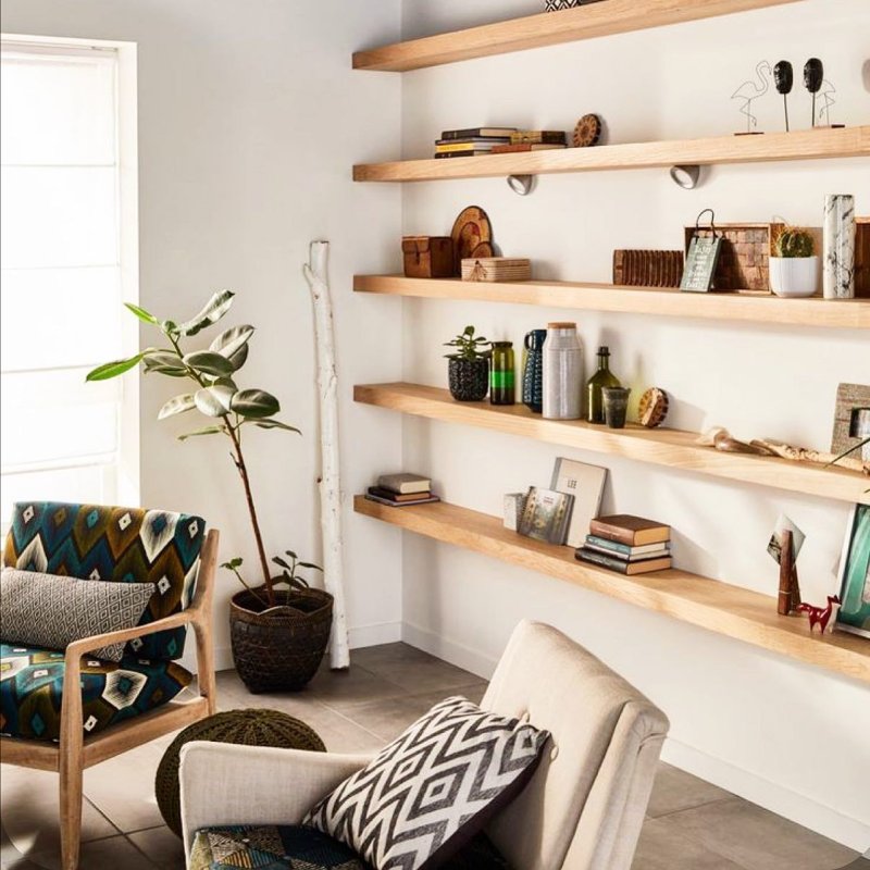 Shelves in the interior of the living room