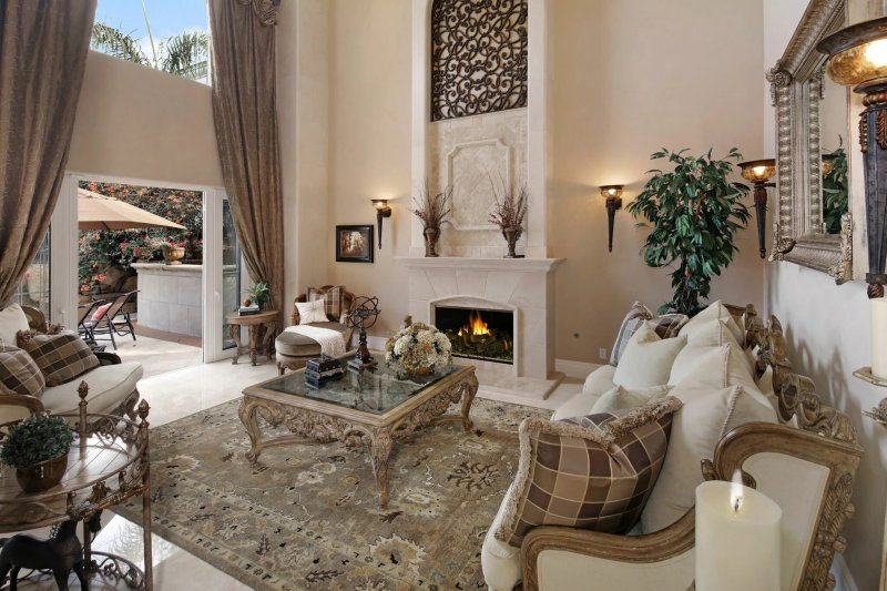 The living room with a fireplace