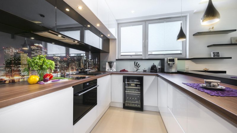 Kitchen design in a modern style with a window