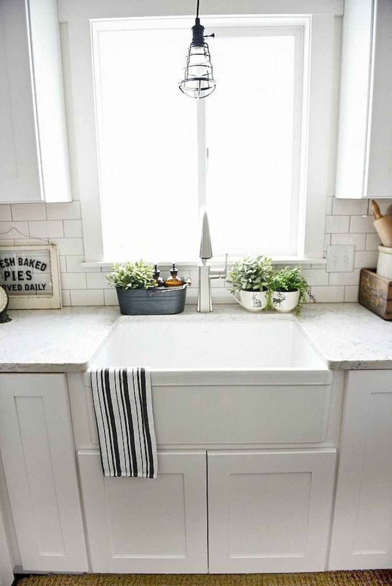 Kitchen design with a window above the sink