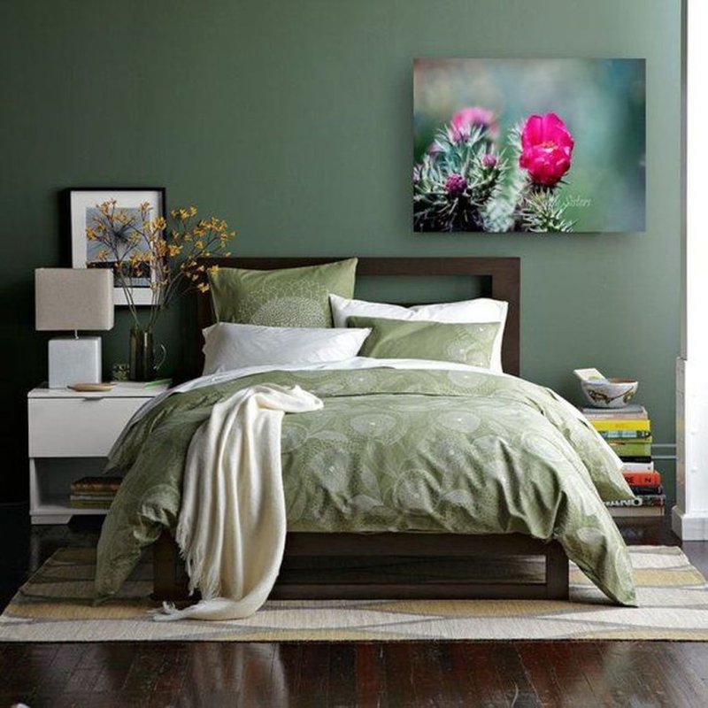 Olive color in the interior of the bedroom