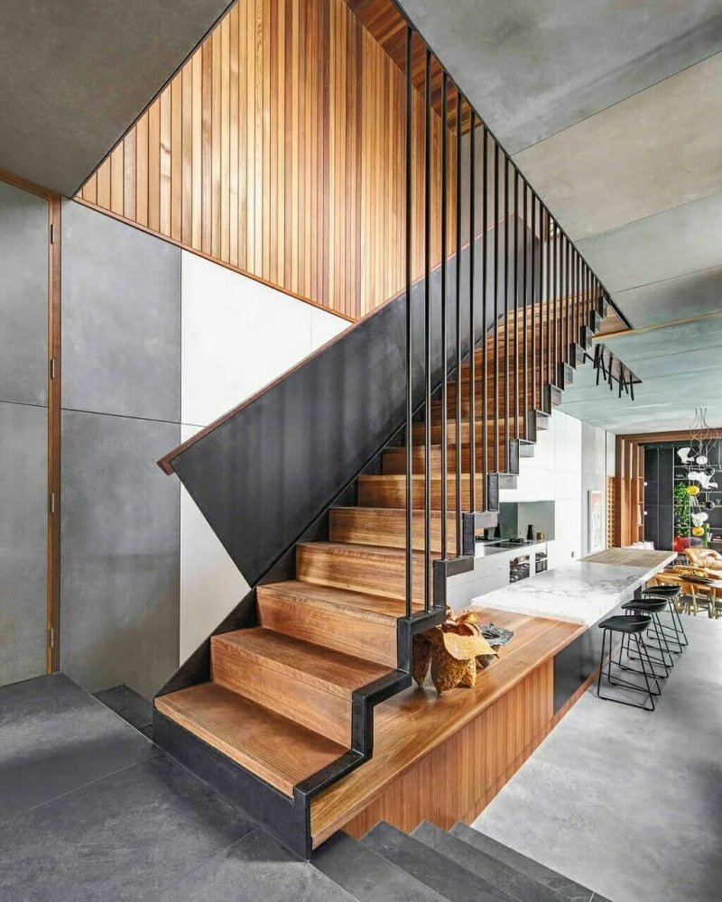 Wooden stairs in a modern style