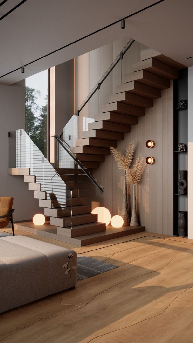 Staircase design in a cottage in a modern style