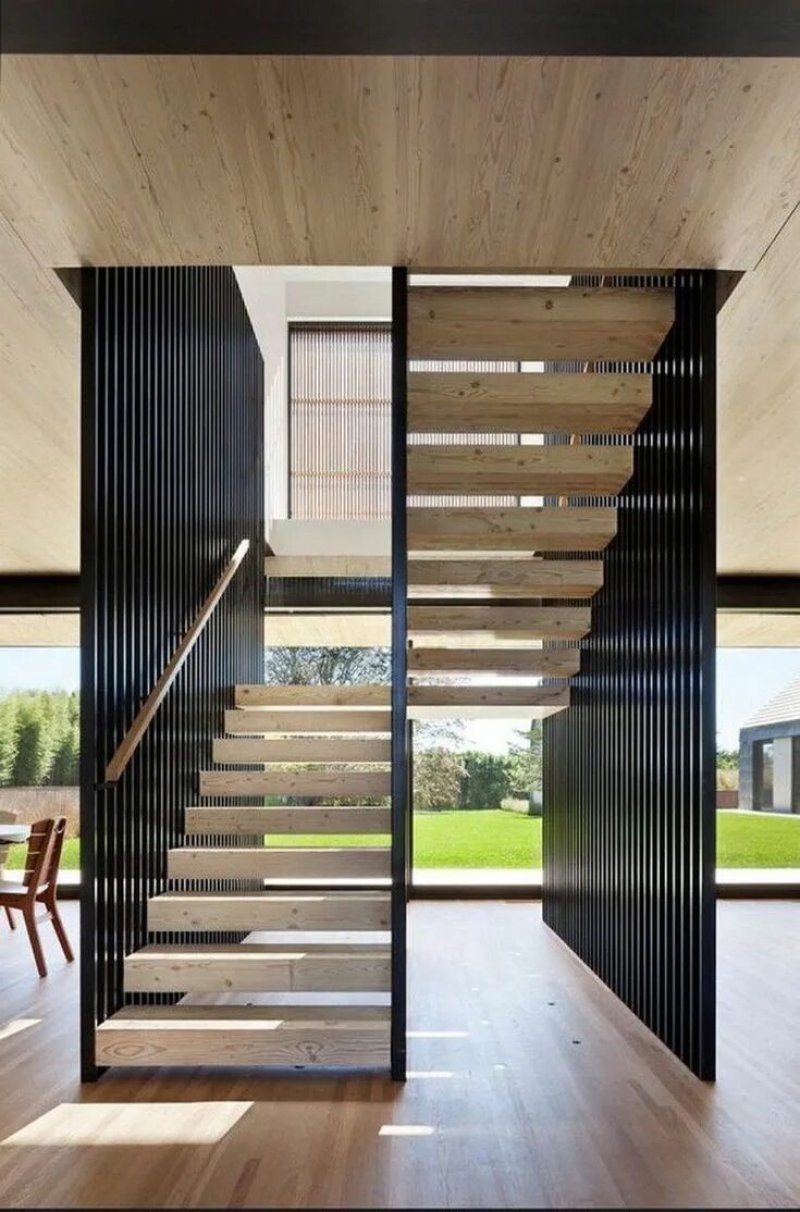 Wooden stairs in a modern style