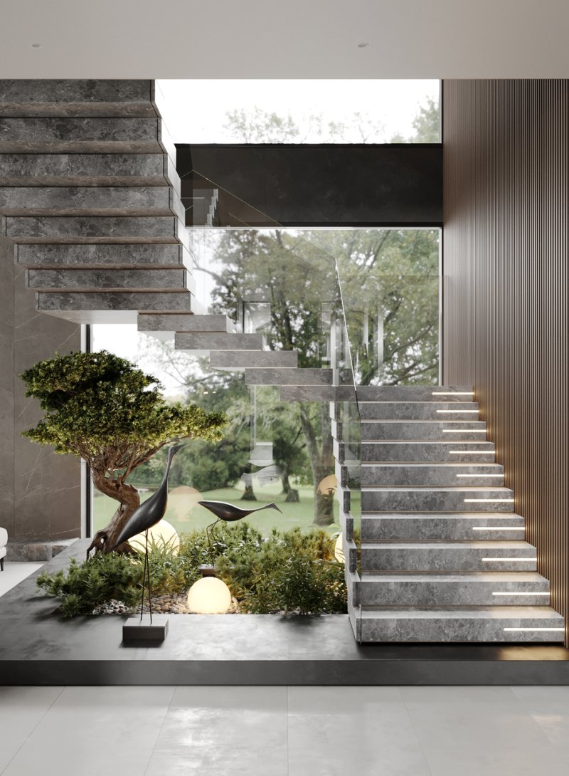 The staircase is modern design