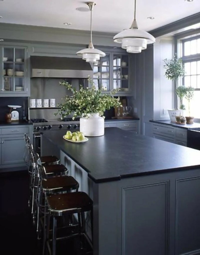 Gray kitchen in the interior