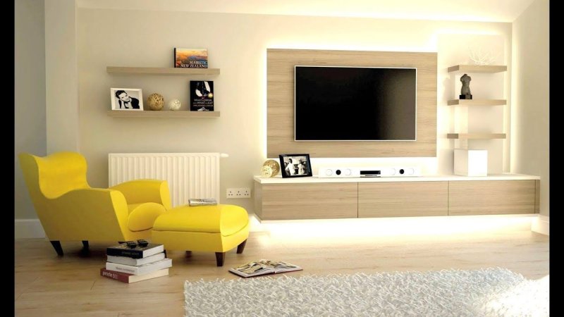 Wall in the living room in a modern style