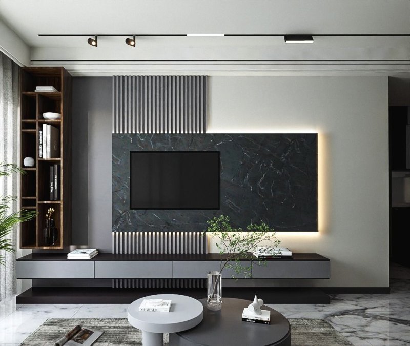 Design TV Zone in the living room in a modern style