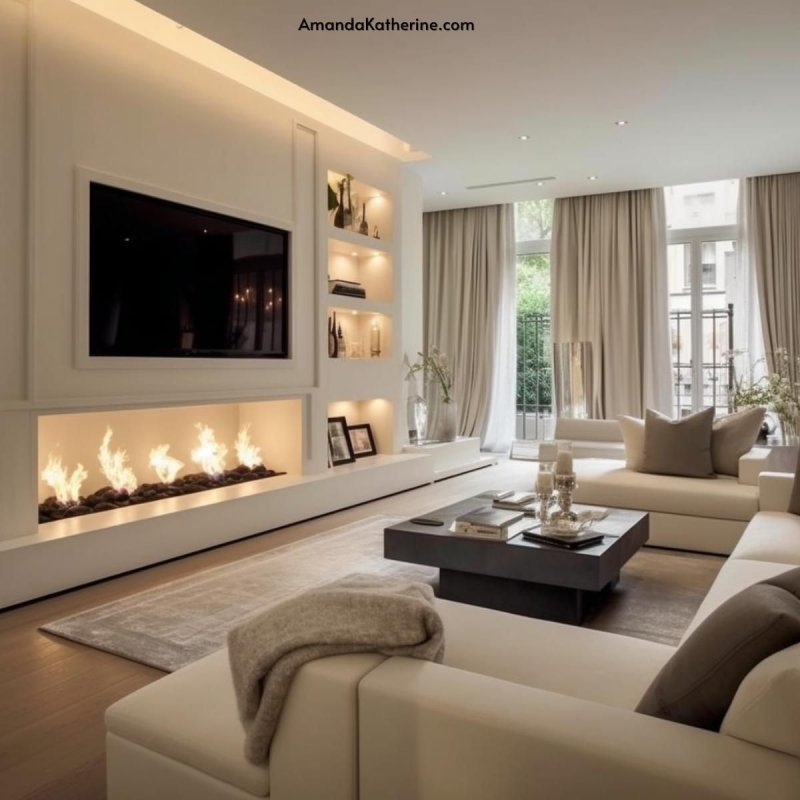 Fireplace in the interior of the living room in a modern style