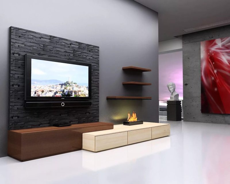 Wall with bio -rock in the living room in a modern style