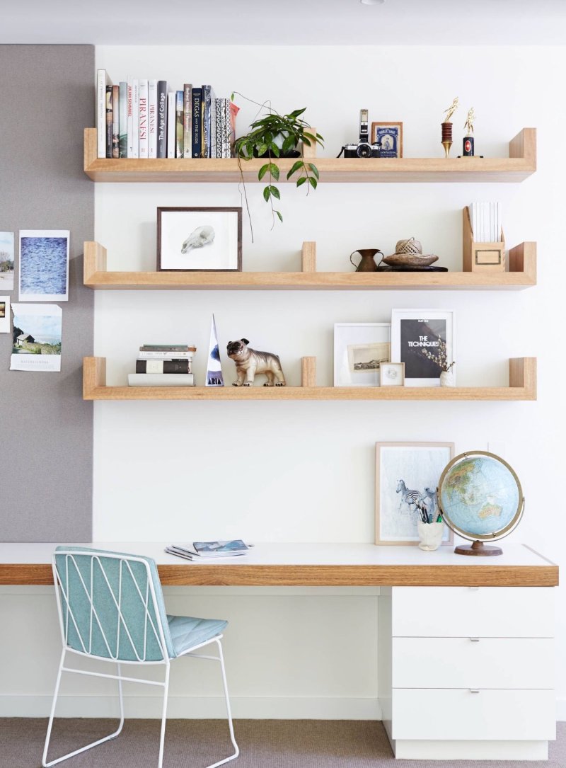 Shelves above the desk