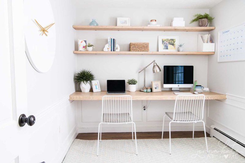 Shelves above the table