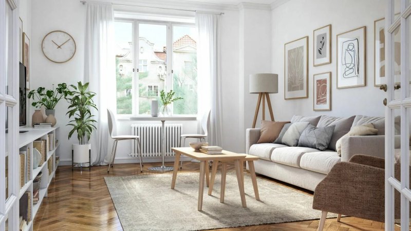 Living room Scandinavian style small -sized