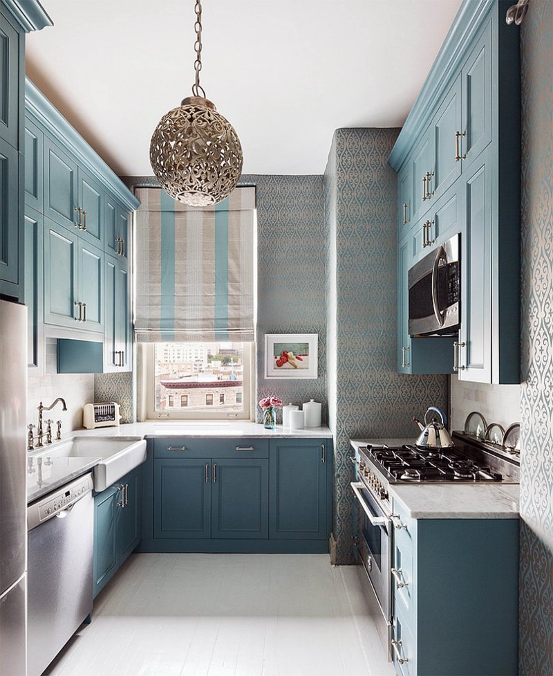 Blue kitchen in the interior