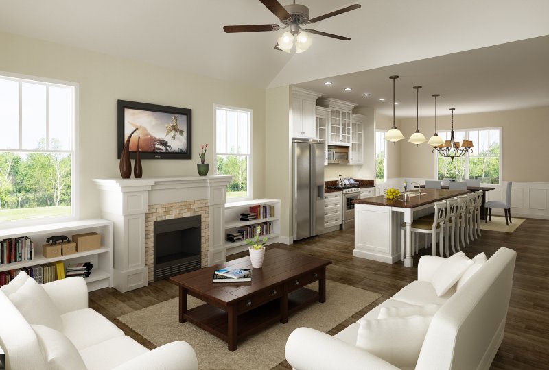 Kitchen living room with fireplace