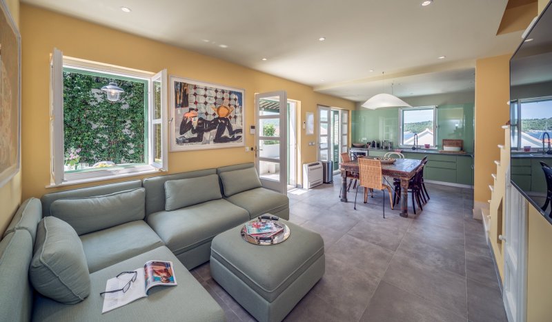 The interior of the kitchen is the living room