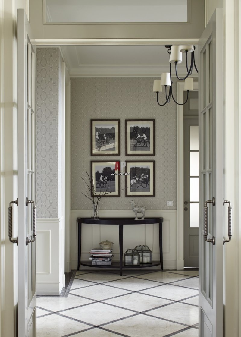 In the American -style entrance hall