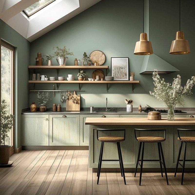 Green in the interior of the kitchen