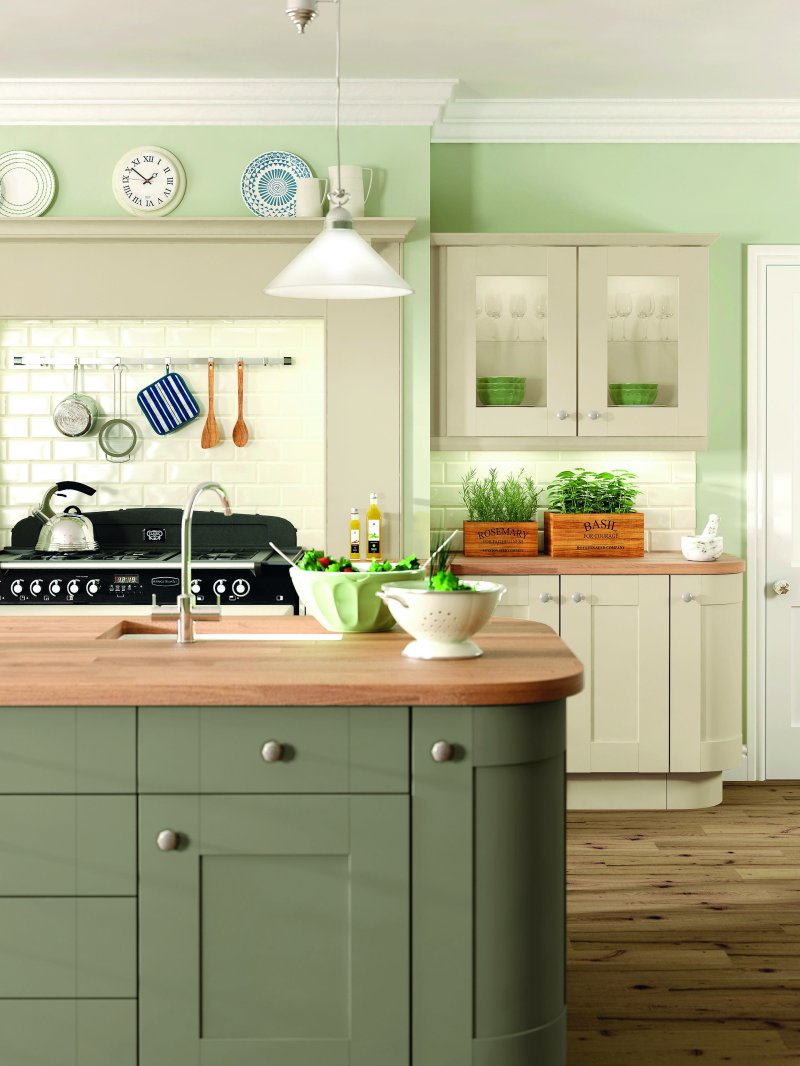 Pistachio color in the interior of the kitchen